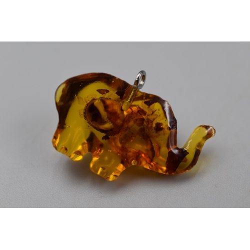 239 - Amber Elephant Pendant Complete with Presentation Box