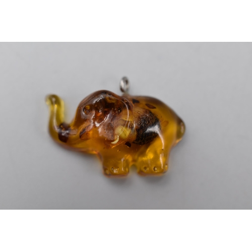 239 - Amber Elephant Pendant Complete with Presentation Box