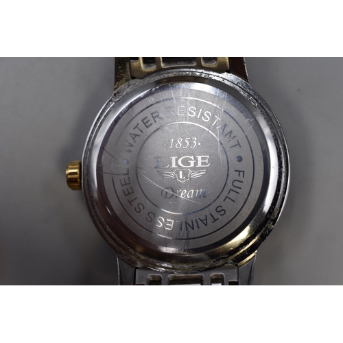 102 - A Lige Gents Day/Time Quartz Watch, Working