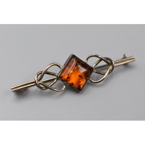 246 - Silver 925 Celtic Style Amber Brooch