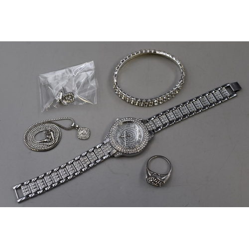 114 - New Matching Watch, Earrings, Ring and Necklace Set