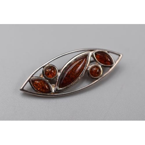 250 - Silver 925 Multi Stone Amber Brooch Complete with Presentation Box