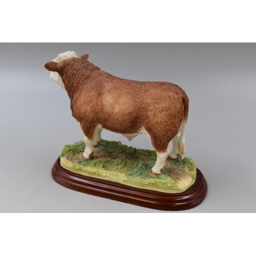 283 - A Border Fine Arts Simmental Bull Figure, On Wooden Plinth. Approx 6