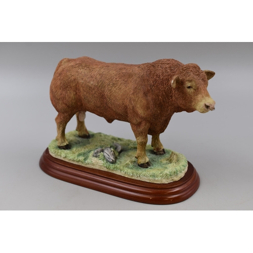 286 - A Border Fine Arts A0739 Limousin Bull Figure on Wooden Plinth, Approx 6