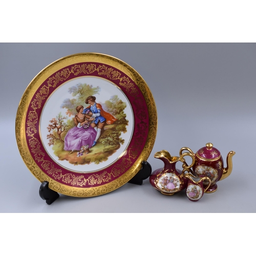 289 - A Three Piece Limoges Miniature Tea Set, With Limoges Fragonard Decorative Plate. Plates Has Approx ... 