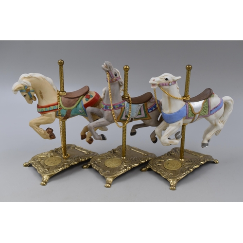 297 - Three Boxed Tobin Fraley Ceramic/Brass 'The American Carousel' Carousel Horses, Approx 7