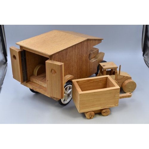 338 - A Vintage Wooden Car Model, And Wooden Tractor With Trailer Model. Car is Approx 17