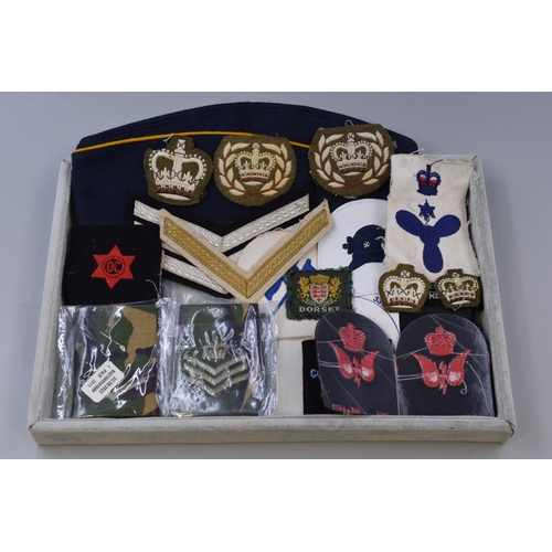 281 - Selection of Military Patch Badges, Cap and Shoulder Boards