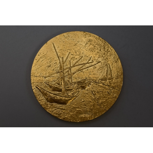 171 - Vincent Van Gogh 60mm Gold Plated Barques sur la Plage Medal (110 grams)