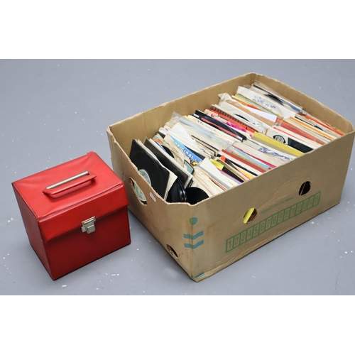 477 - Large box of vinyl record singles to include Elvis, Rock, Pop and Soul with a carry box for sin... 