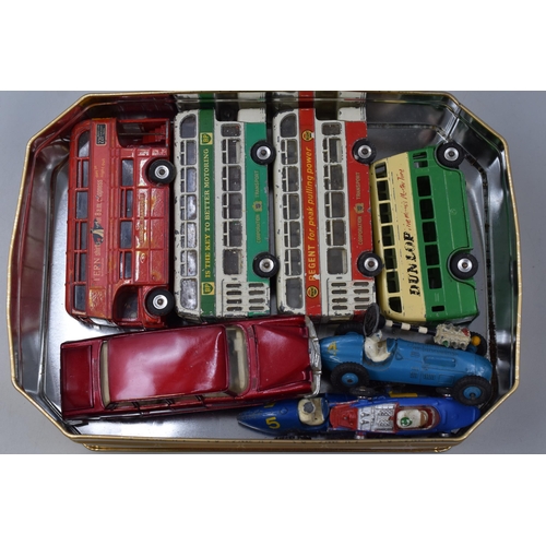 209 - Selection of Dinky Die-Cast Vehicles including Busses, Mercedes Benz 600 with Figures, and Racing Ca... 