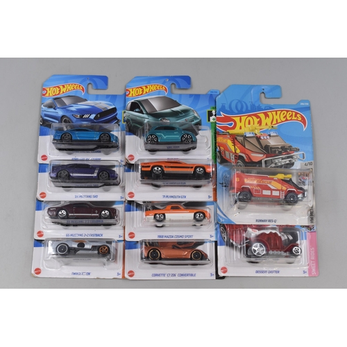 535 - 10 Hot Wheels cars boxed and sealed - including Muscle Mania series, HW Green speed, HW rescue and m... 