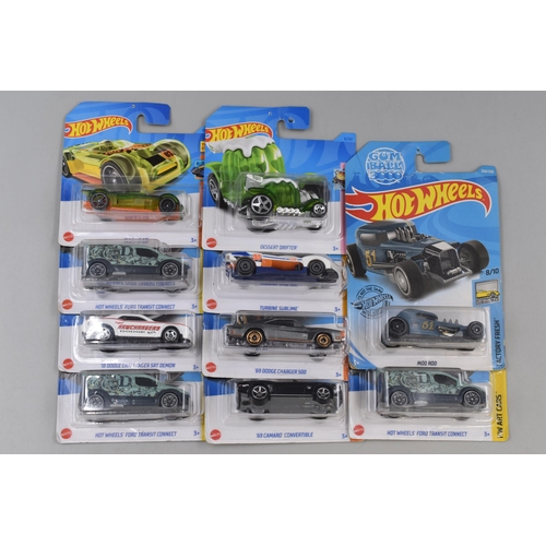 536 - 10 Hot Wheels cars boxed and sealed - including Muscle Mania series, HW Green speed, HW rescue and m... 