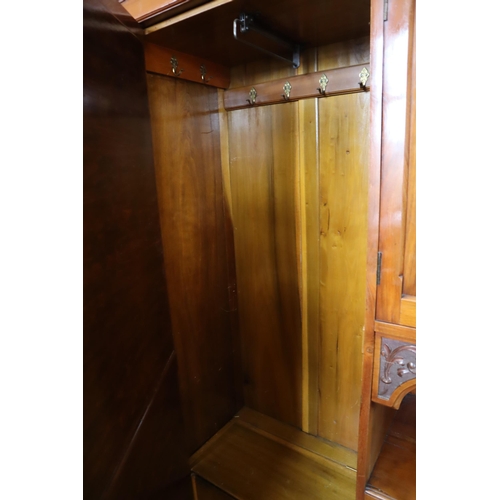 575 - Stunning Antique Edwardian Oak Lockable Compactum Wardrobe Consisting of a Wardrobe with Base Storag... 