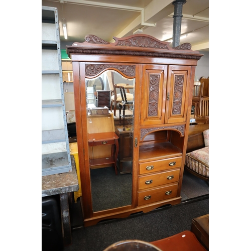 575 - Stunning Antique Edwardian Oak Lockable Compactum Wardrobe Consisting of a Wardrobe with Base Storag... 