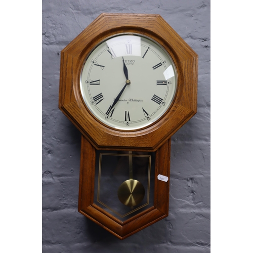 610 - An Oak Cased Westminster Chime Wall Clock, In Working Order. Approx 21