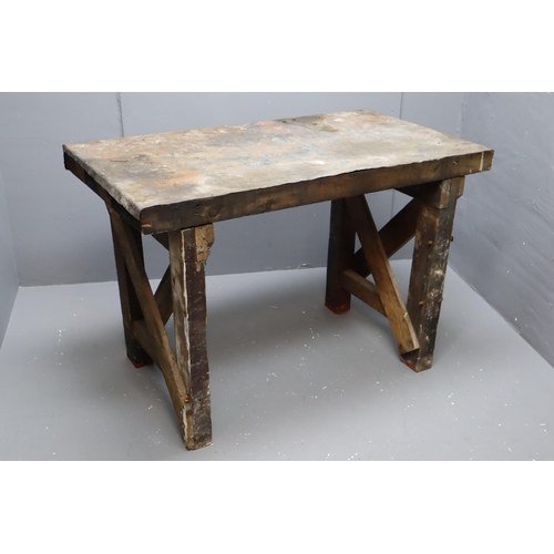 577 - A Heavy Duty Metal Topped Wooden Workbench, Approx 48