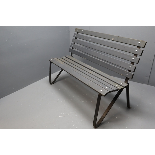 582 - A Cast Metal Framed Garden Bench With Matte Grey Wooden Slats, Approx 36