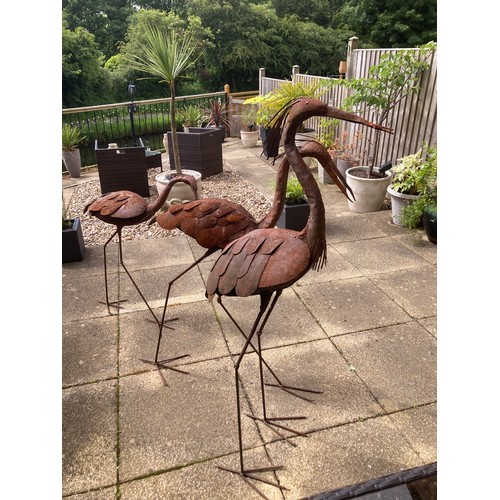 626 - Three steel heron garden figures standing 55