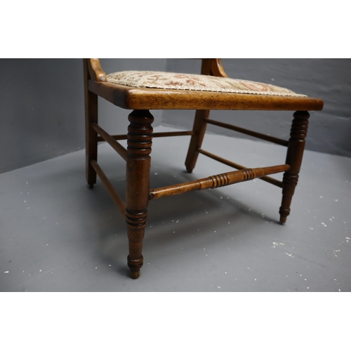 594 - Stunning Edwardian Carved oak Low Chair Dressed with Hand Embroidered Seat Base and Back Rest, Seat ... 