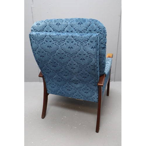 595 - Mid Century Very Comfy Sturdy Armchair with Sprung Base and Professionally Covered in Blue valor Mat... 