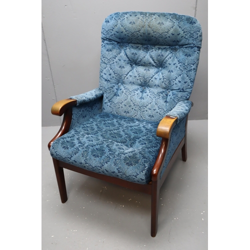 595 - Mid Century Very Comfy Sturdy Armchair with Sprung Base and Professionally Covered in Blue valor Mat... 