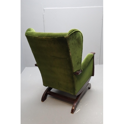 596 - A Green Velour Covered Spring Loaded Rocking Chair, Approx 38