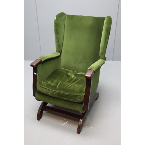 596 - A Green Velour Covered Spring Loaded Rocking Chair, Approx 38