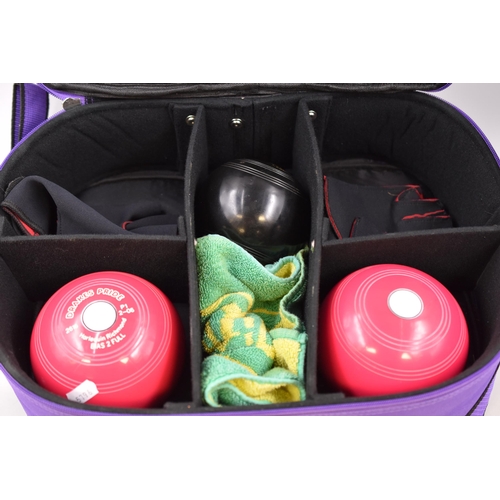 641 - Bowling Bag with a Pair of Pink Drakes Pride Harlequin Richmond Bowling Balls and a Greenmaster Jack... 