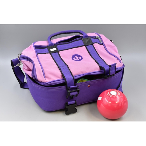 641 - Bowling Bag with a Pair of Pink Drakes Pride Harlequin Richmond Bowling Balls and a Greenmaster Jack... 