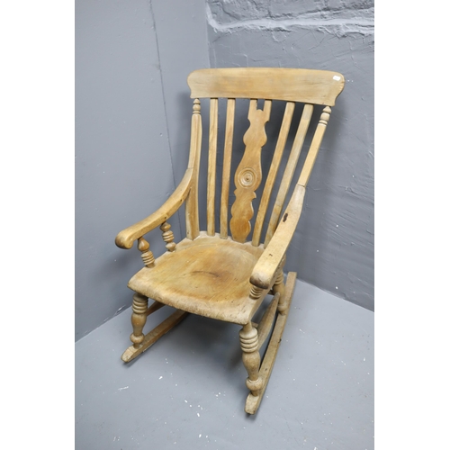 600 - Large Vintage Traditional Hand Carved Solid Oak Rocking Chair