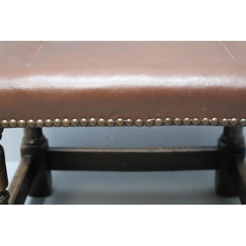 601 - Very Nice Condition Vintage Solid Oak Webb Based Stool Professionally Covered in Brown Faux leather ... 