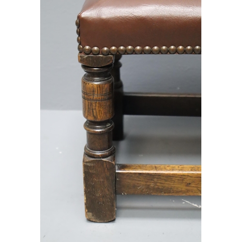 601 - Very Nice Condition Vintage Solid Oak Webb Based Stool Professionally Covered in Brown Faux leather ... 