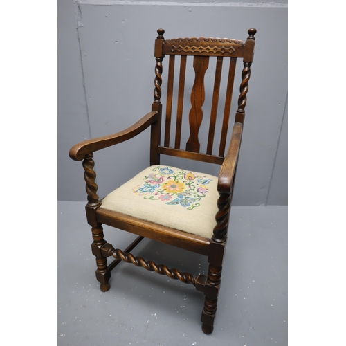 603 - Antique Oak Barley Twist Arm Chair in Stunning Condition Highly Polished well looked after Dressed w... 