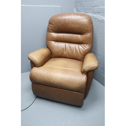 604 - A Sherborne Rise and Recline Electric Brown Leather Armchair, Powers On When Tested