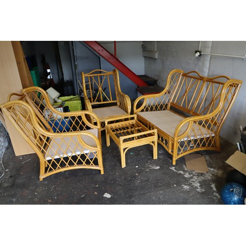 566 - Good Quality Solid Four Piece Bamboo and Wicker Conservatory Set Consisting of a Two seater, Two One... 