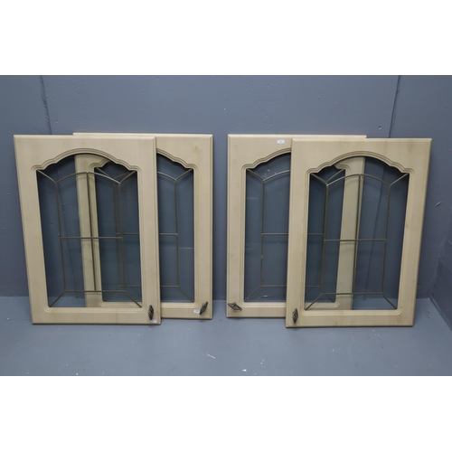 568 - A Set of Four Pine Framed Glass Panel Cabinet Doors, All Approx 28.5