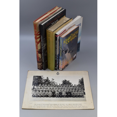 703 - Collection of War Themed Books and Black and White Named Photo Of 14th Company Grenadier Guards Date... 