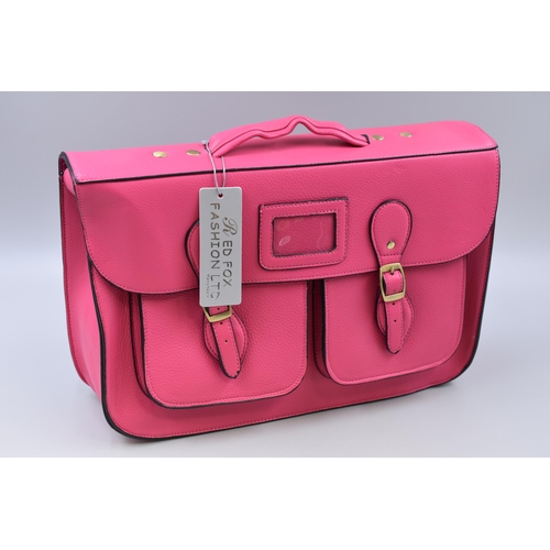 664 - Brand New Designer Leather Satchel in Fusha Colour with label approx 15