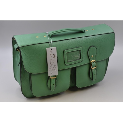 665 - Brand New Designer Leather Satchel in Green Colour with label approx 15