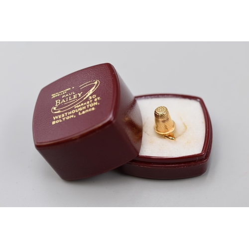 19 - Gold 375 (9ct) Thimble Charm Complete with Presentation Box