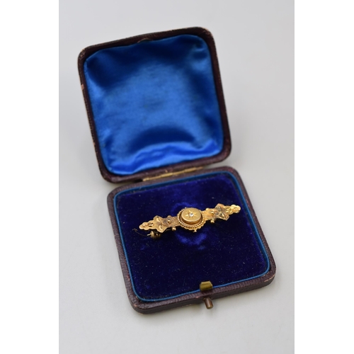 27 - Hallmarked Birmingham 15ct Gold Mourning Brooch Complete with Presentation Box