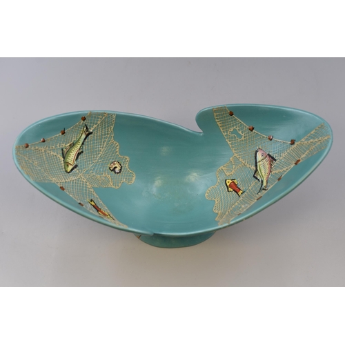 293 - Mid Century MCM Deruta Italian Majolica Pottery Bowl in the Sea Life and Net theme (14.5”)