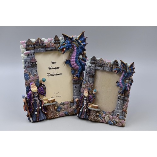 302 - Pair of ' Wizard and Dragon' Picture Frames By Shudehill, One Approx 5