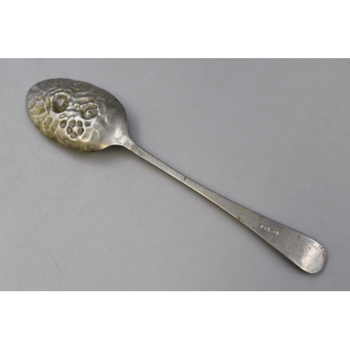 50 - Hallmarked Silver spoon flower engraved detail