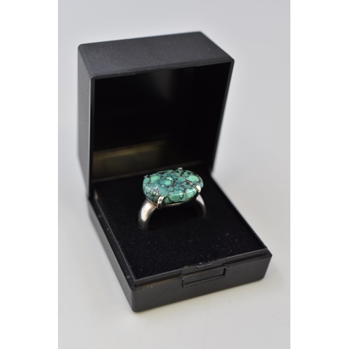 55 - Silver 925, Turquoise Stoned Ring, Size Q, Complete in Presentation Box