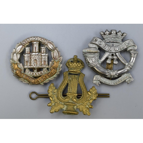 262 - Three Military Cap Badges including Duke of Cornwall First Volunteer Battalion, Army Music Core and ... 