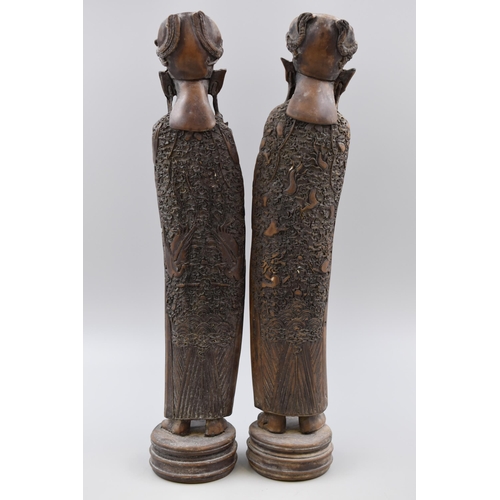 319 - A Pair of Oriental Ornate Sculptures, Depicting Male and Female Holding Swords, Approx 17