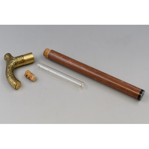 322 - A Three Part Brass Handled Walking Stick, With Hidden Flask