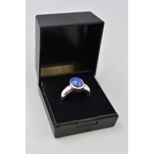 66 - Silver 925 Blue Stoned Ring in Presentation Box (Size P)